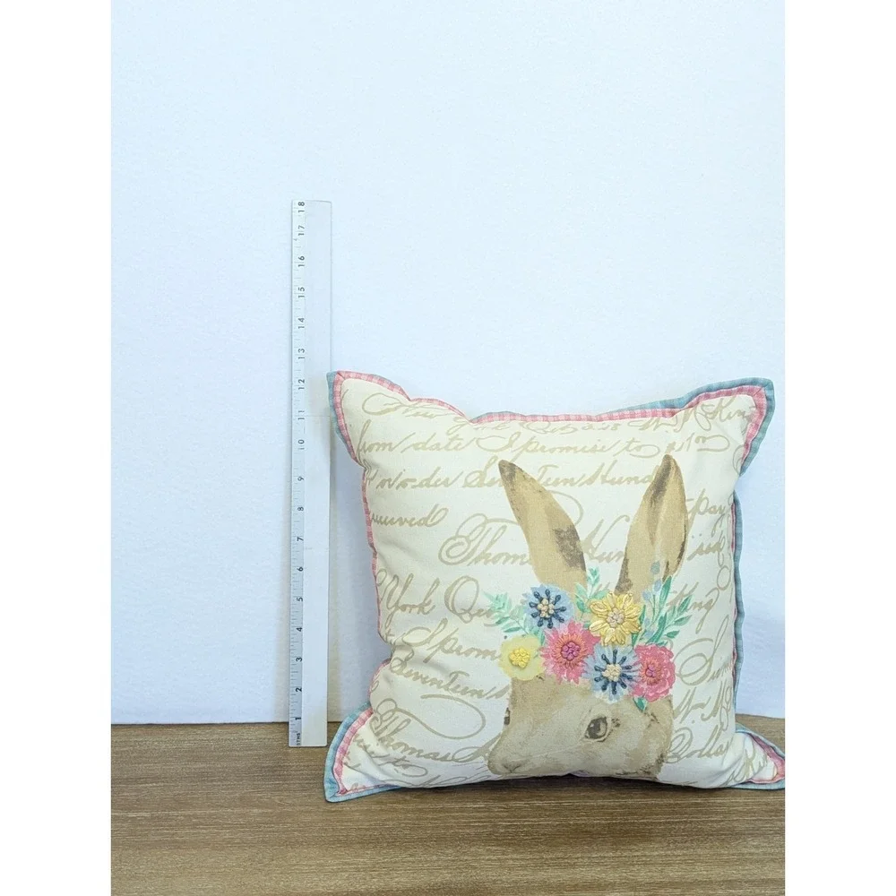 Pier 1 Imports Bunny Rabbit Easter Spring Pillow Set Flowers Embellished Decor